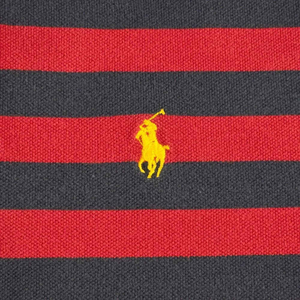 VTG Polo Ralph Lauren Polo Shirt Mens XL Navy Red Striped Pony Classic Fit Pique